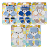 5 Kit Meias Bebe Toca Luva Conjunto Recém Nascido Menino
