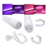 5 Lâmpada Led T8 60cm 9w Rosa Roxa Plug E Abraçadeiras