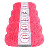 5 Novelos Lã Mollet 40g Crochê Tricô Círculo Cor 0784 Rosa Neon