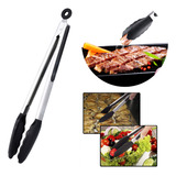 5 Pinças Pegador Silicone 30 Cm Multiuso Inox Fritura