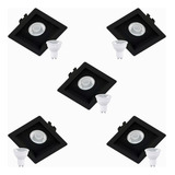 5 Spot Embutir Dicroica Mr16 Recuado Gu10 Lâmpada Led Preto