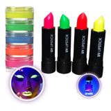 5 Tinta Facial 2 Batom Neon Brilha Luz Negra Maquiagem