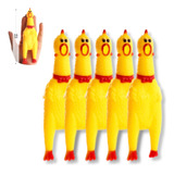 5 Unidade Galinha Frango Borracha Mordedor Pet Com Som Apito