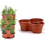 5 Vasos Empilhável Modular Trevo Terracota Para Horta Vertical E Jardim