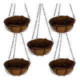 5 Vasos Fibra De Coco 20cm Planta Suspenso Pendente Corrente
