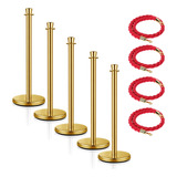 5 X Pedestal Separador De Fila Dourado 4 Cordões Vermelho