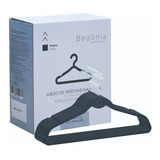 50 Cabides Veludo Slim Finos Antideslizantes Preto Begônia