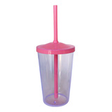 50 Copo Caldereta 500ml Cristal Neon Com Tampa E Canudo! 