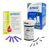 50 Fitas Tiras Reagentes G-tech Lite Glicemia + 100 Lancetas