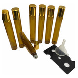 50 Frascos Âmbar Rollon 10ml Dourada 2 Funis 1 Abridor