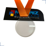 50 Medalhas Redondas 4cm Acrílico Cristal 2mm C/fita Laranja