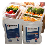 50 Pote E Tampa Descartável 500ml Freezer Microondas Marmita