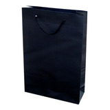 50 Sacola De Papel Preto Presente 25x17x6cm Bolsa 