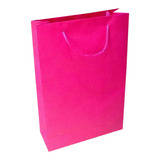 50 Sacola De Papel Rosa Pink Presente 25x17x6cm Bolsa Festa