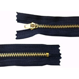50 Zíper Metal 15cm Azul Marinho Cursor Dourado P/jeans