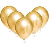 50 Balão Bexiga Cromado Alumínio Dourado