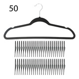 50 Cabides De Veludo Slim Ultra Finos Antideslizante Preto