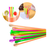 50 Canudo Colher Mexedor Drink Neon Rave Balada Tropical