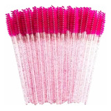 50 Escovinhas Cílios Sobrancelha Descartável Rosa C  Glitter
