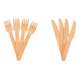 50 Garfo E 50 Faca Madeira Descartável Biodegradável 16 Cm