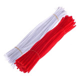 50 Haste De Chenille 30cm Cores Natal Vermelho E Branco