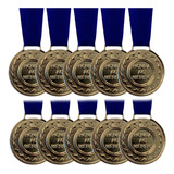 50 Medalhas De Metal Redondas 3cm Kit Ouro Prata Ou Bronze