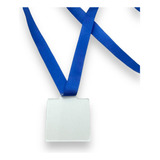 50 Medalhas Quadradas 5cm Acrílico Cristal 2mm C Fita Azul
