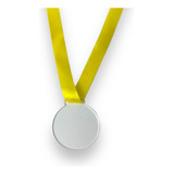 50 Medalhas Redondas 5cm Acrílico Cristal 2mm E Fita Amarela