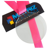 50 Medalhas Redondas 6cm Acrílico Cristal 2mm C Fita Rosa