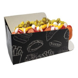 500 Embalagem Caixa Mini Hot Dog Cachorro Quente Preto 