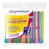 500 Canudo Colher Mexedor Colorido Strawplast