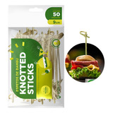 500un - Espeto Bambu Knotted Stick Nozinho Lanches E Bebidas