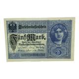 5015 - Germany 5 Fünf Mark 1917 Aunc P-56