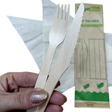 50kits Garfo Faca De Madeira E Guardanapo Em Sache Delivery