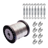 50m Cabo De Aço 3,30mm Pvc Cristal +8 Esticador +8 Grampos