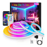 5m Fita Led Neon Flexível Rgb Bluethooth Prova D água fonte