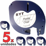 5x Fitas 12267 Compativel Para Rotulador Dymo 12mm Incolor Cor Letra Preta / Fita Transparente