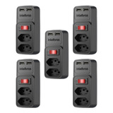 5x Adaptador Carregador Tomada Usb Dupla Intelbras Preto