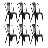 6 Cadeiras Iron Tolix Aço Metal Industrial Vintage Cores Av Cor Da Estrutura Da Cadeira Preto - Semibrilho