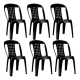 6 Cadeiras Plástica Preta Bistrô Resistente
