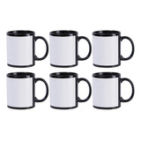 6 Caneca Preta Tarja Branca Sublimação Aaa 325ml Porcelana Cor Preto