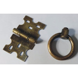 6 Dobradiça Colonial + 3 Puxador Argola Santa Fé Ouro Velho