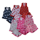 6 Pijama Regata Infantil Feminino Estampado