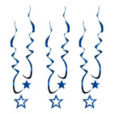 6 Serpentinas Metalizadas C/ Penduricalho Azul Carnaval