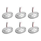 6 Un. Luz De Cortesia 4 Leds Branco Frio Oval Abs 12v Lancha