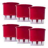 6 Vaso Raiz Autoirrigavel 21cm Vermelho Área Interna Externa