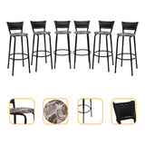 6 Bancos Banquetas Alta Com Encosto Em Junco Preto Acabamento Da Estrutura Preto Banqueta Junco Preto Cor Assento Floral Marrom