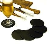 6 Bolacha Porta Copo De Couro Preto