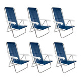 6 Cadeiras De Praia Alumínio Reclinável 8 Posições Atacado