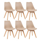 6 Cadeiras Estofada Leda Base Madeira Eames Cozinha Cores Estrutura Da Cadeira Nude